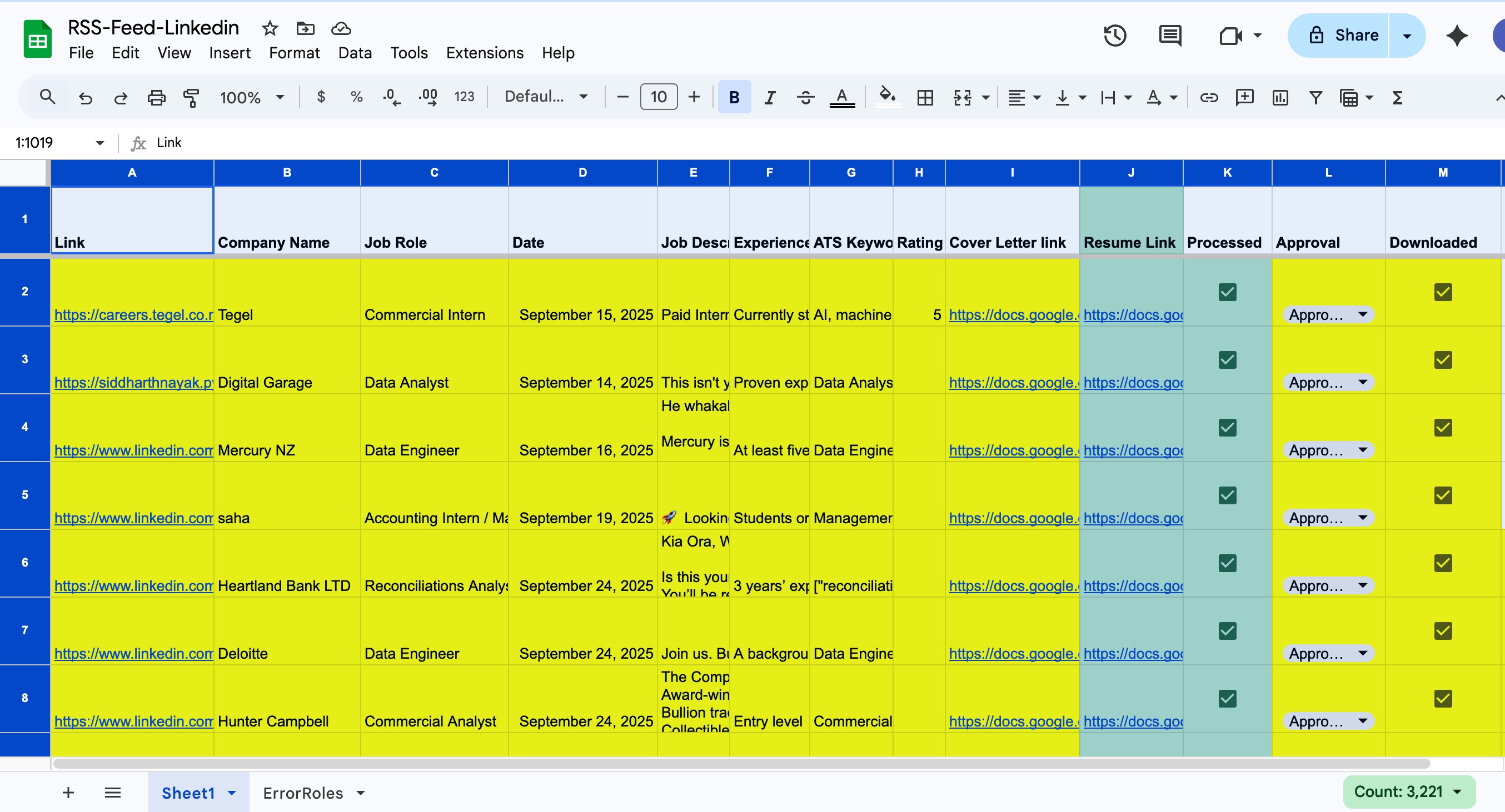 Automated application tracking output